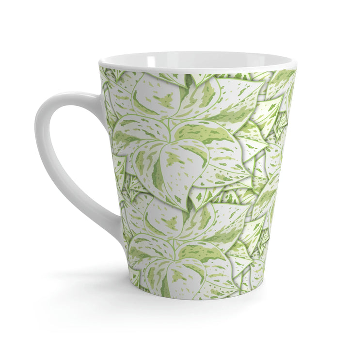 Snow Queen Pothos Mug 12 Oz White Ceramic Coffee Cup Glossy Finish With Hand Drawn Snowy Foliage