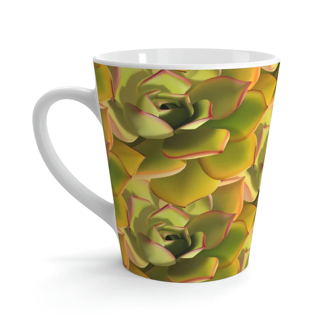 Succulent Pattern Mug 12oz Ceramic Cup With Easy Grip Handle Hand Drawn Plant Design Glossy Finish