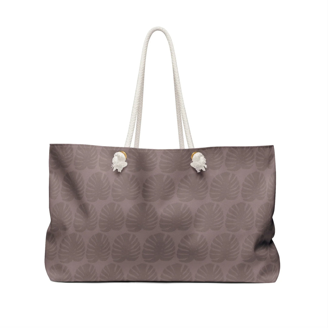 Oversized Mauve Weekender Tote Bag With Monstera Leaf Pattern For Travel And Weekend Getaways