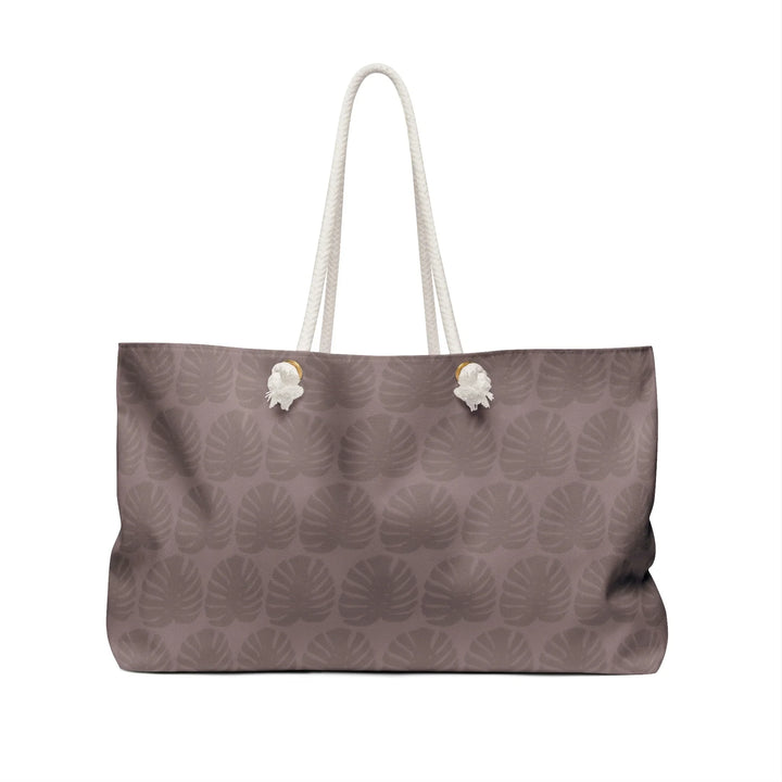 Oversized Mauve Weekender Tote Bag With Monstera Leaf Pattern For Travel And Weekend Getaways