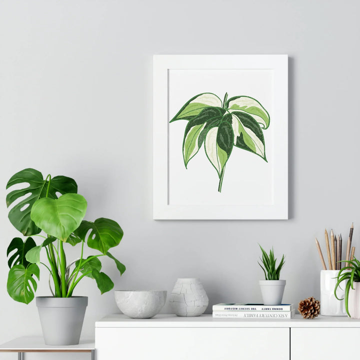 Philodendron Cream Splash Print Framed Wall Art Matte Finish Botanical Poster for Home Decor