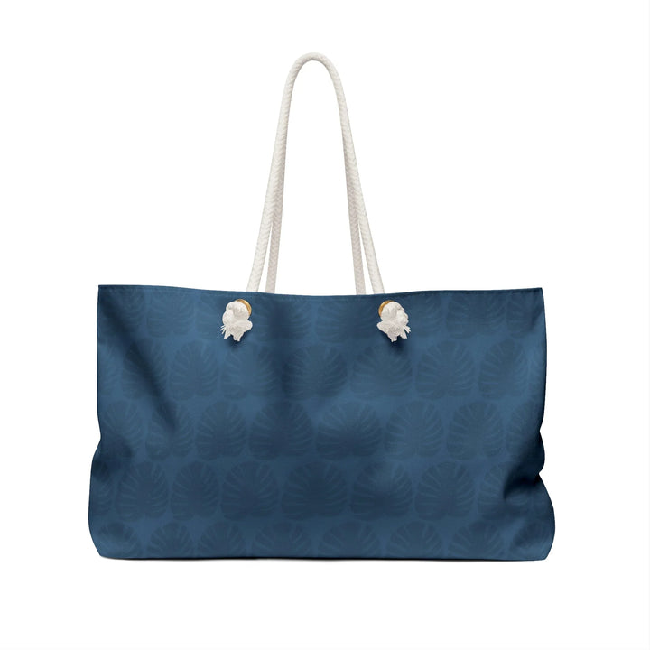 Weekender Tote Bag With Oversized Navy Monstera Leaf Pattern And Durable Rope Handles For Beach Travel