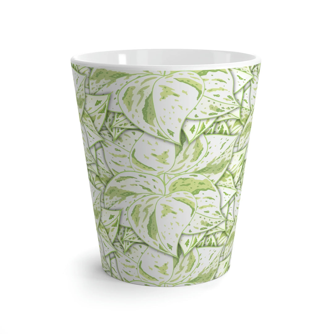 Snow Queen Pothos Mug 12 Oz White Ceramic Coffee Cup Glossy Finish With Hand Drawn Snowy Foliage