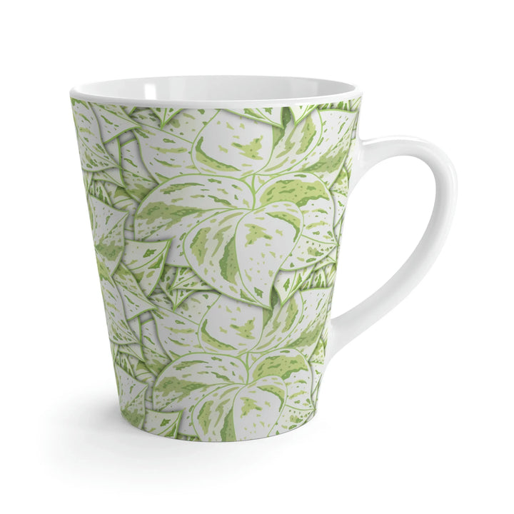 Snow Queen Pothos Mug 12 Oz White Ceramic Coffee Cup Glossy Finish With Hand Drawn Snowy Foliage