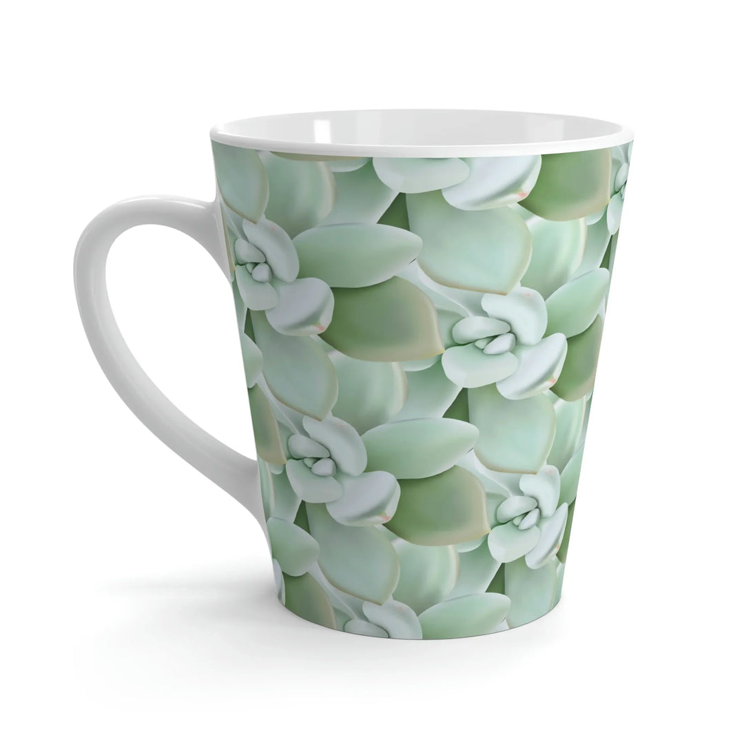 Succulent Pattern Mug 12 oz Durable Ceramic Coffee Cup With Easy Grip Handle Pastel Design Glossy Finish