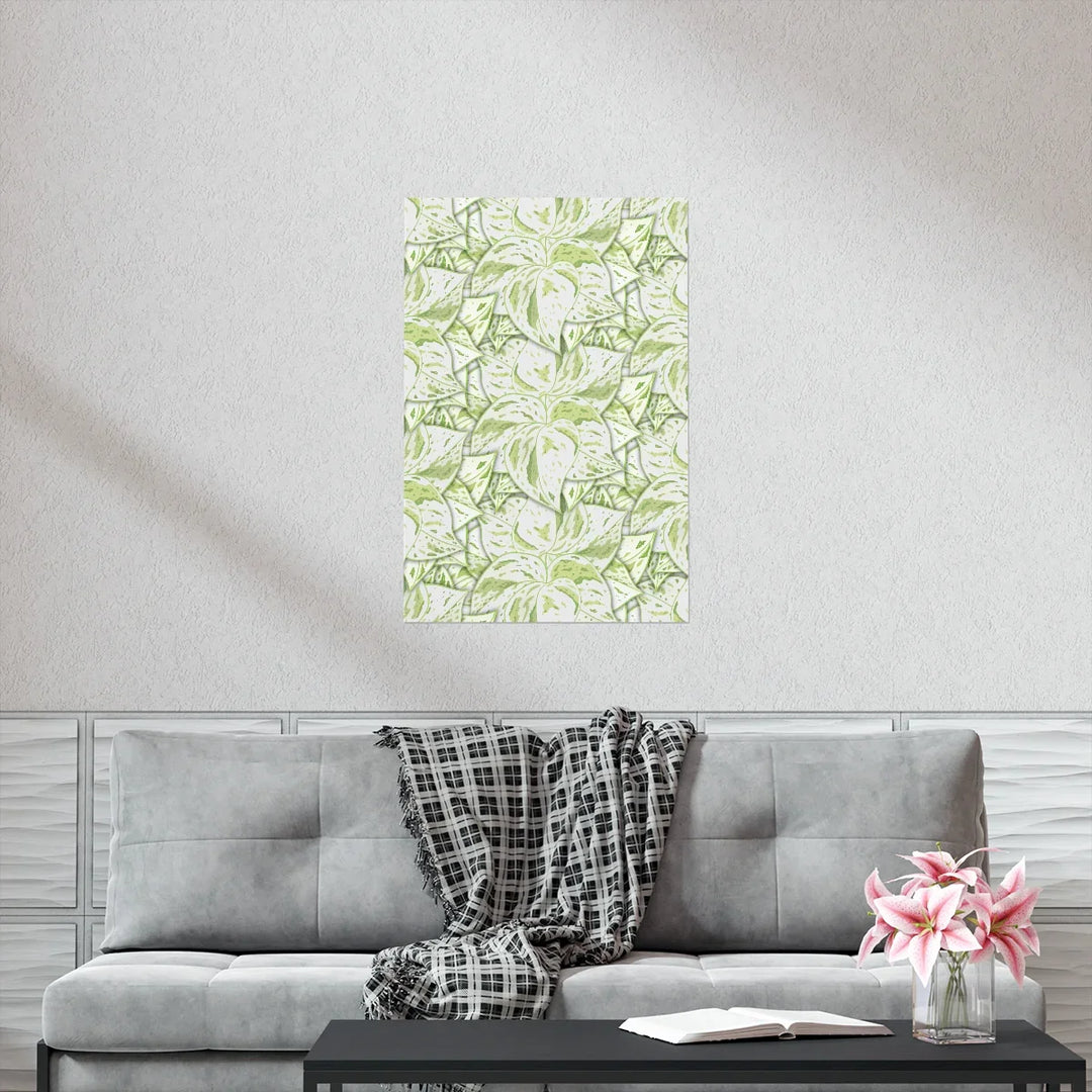 Snow Queen Pothos Print Variegated White Foliage Wall Art On Museum Grade Paper Unframed Poster