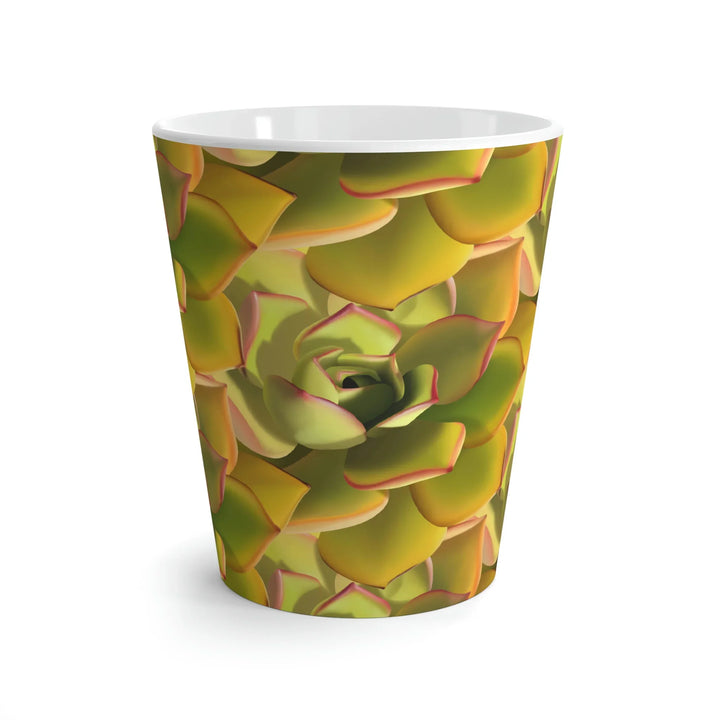 Succulent Pattern Mug 12oz Ceramic Cup With Easy Grip Handle Hand Drawn Plant Design Glossy Finish