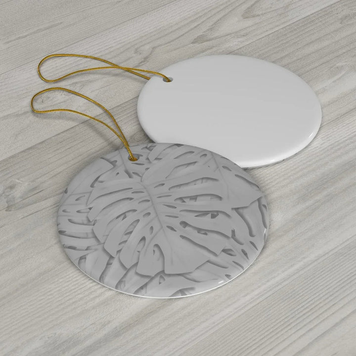 Soft Gray Monstera Pattern Ceramic Ornament, Home Decor, Laura Christine Photography & Design, Ceramic, Christmas, Glossy, Holiday Picks, Home & Living, ornament, Ornaments, Seasonal Decorations, Laura Christine Photography & Design, laurachristinedesign.com