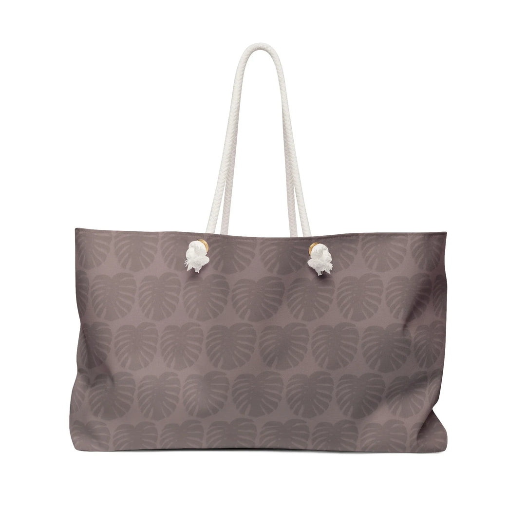 Oversized Mauve Weekender Tote Bag With Monstera Leaf Pattern For Travel And Weekend Getaways