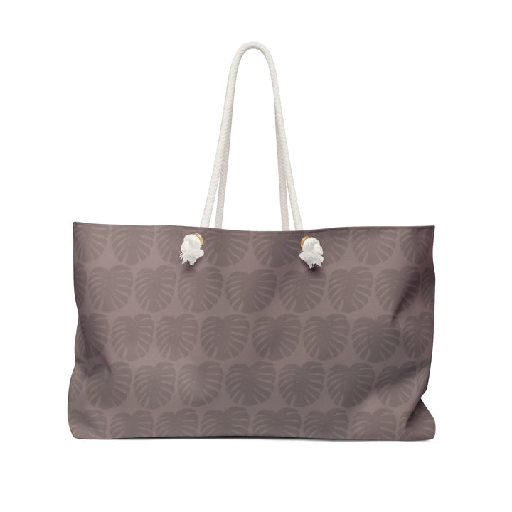 Oversized Mauve Weekender Tote Bag With Monstera Leaf Pattern For Travel And Weekend Getaways